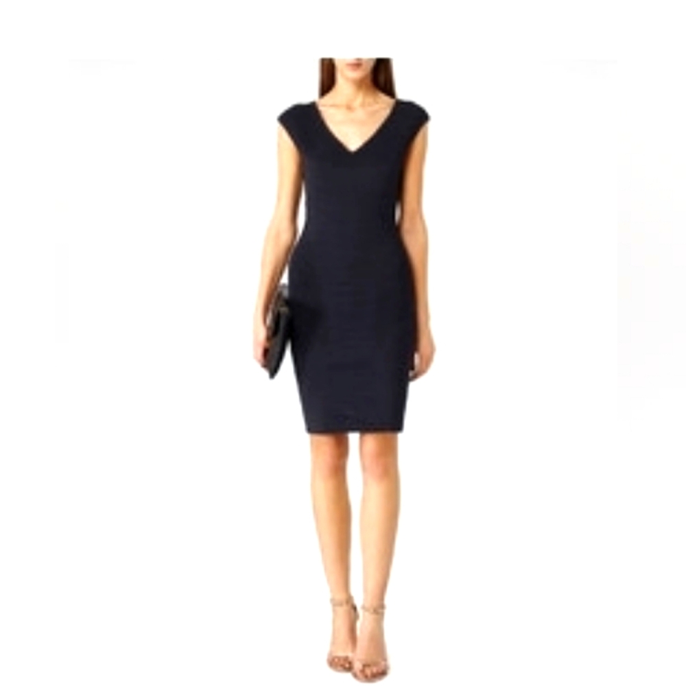 REISS Perrie Detail Bodycon Dress Career Cocktail Contemporary Navy Blue Size 10